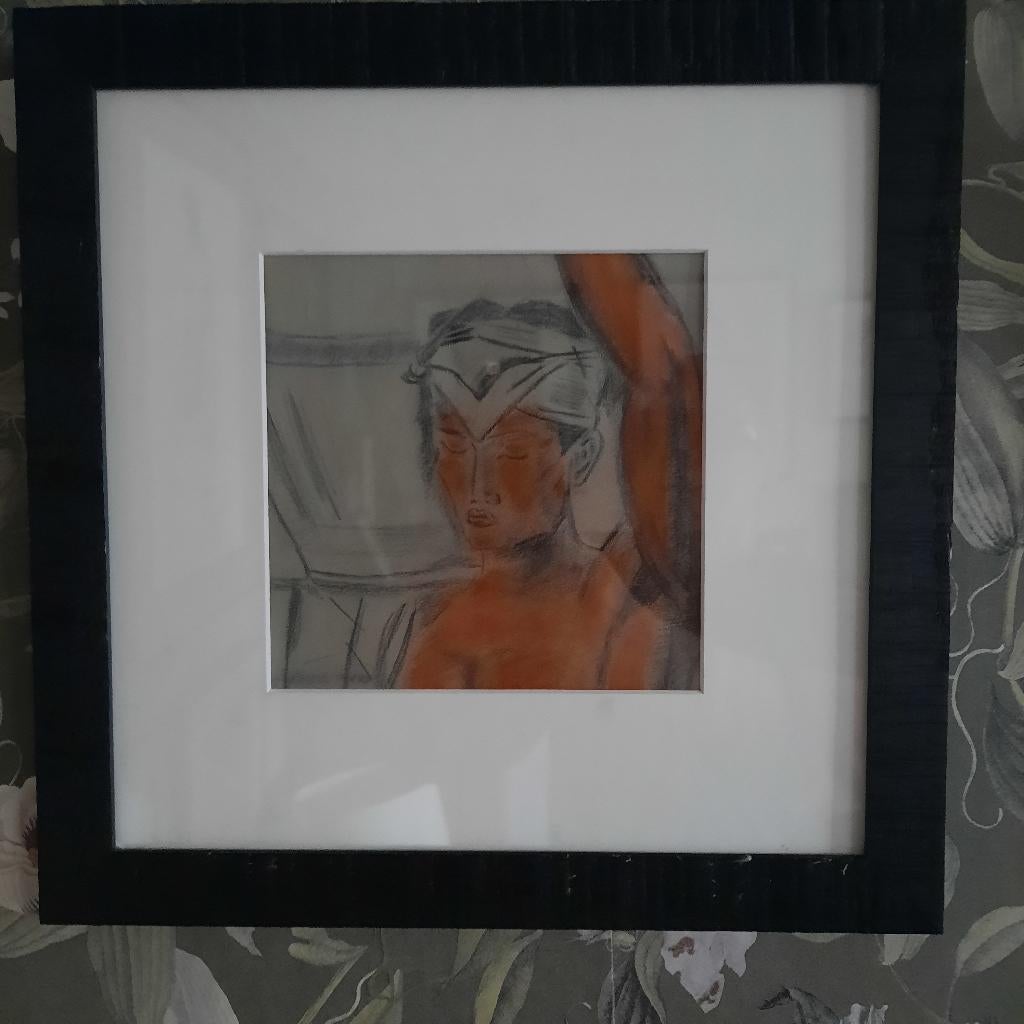 mooie krijttekening van Javaanse jongen in lijst, Ophalen of Verzenden