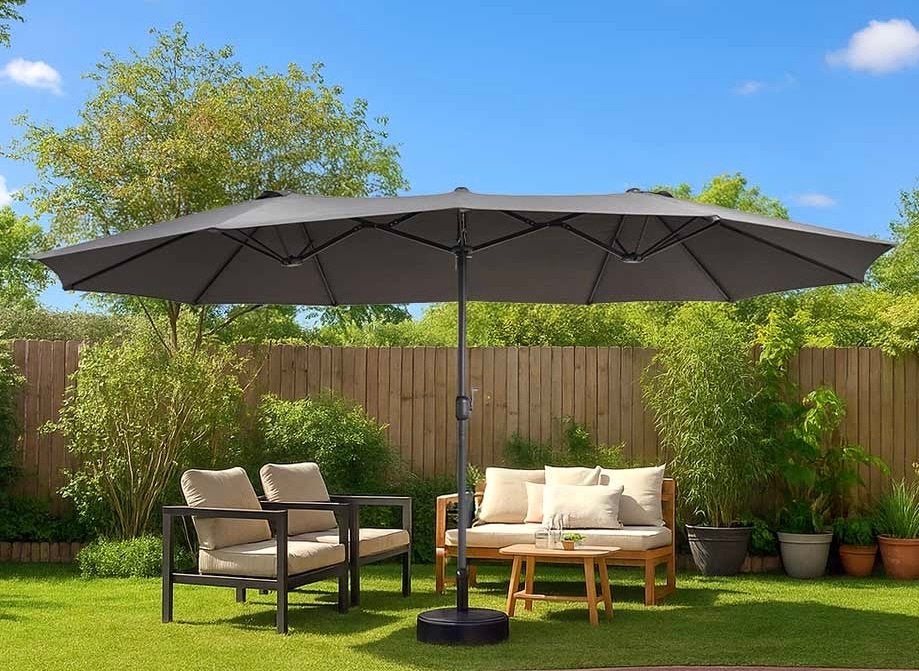 Dubbele Parasol XXL Zwart - 450x260 cm, Ophalen, Nieuw, Meer dan 4 meter, Stokparasol