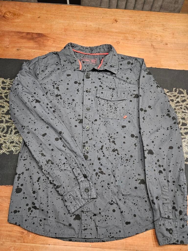 Stoer Chapter Young overhemd grijs met zwarte spetters, Kleding | Heren, Chapter Young, Ophalen of Verzenden, Zo goed als nieuw