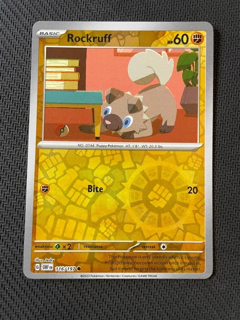 Rockruff 116/192 Reverse Holo Obsidian Flames Packfresh, Ophalen of Verzenden, Zo goed als nieuw