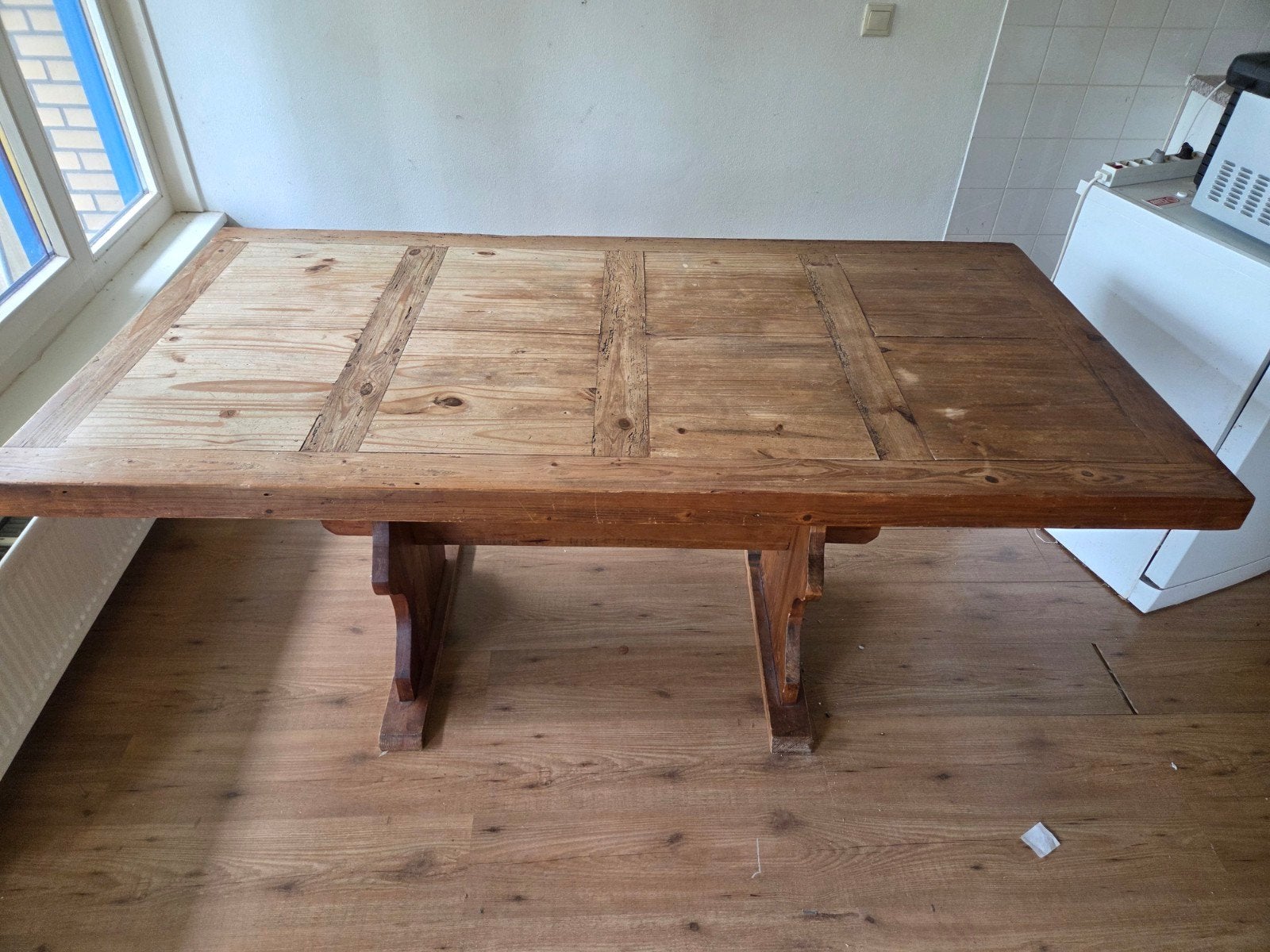 Robuuste houten eettafel - Landelijke stijl, Ophalen, Gebruikt, 50 tot 100 cm, Vier personen