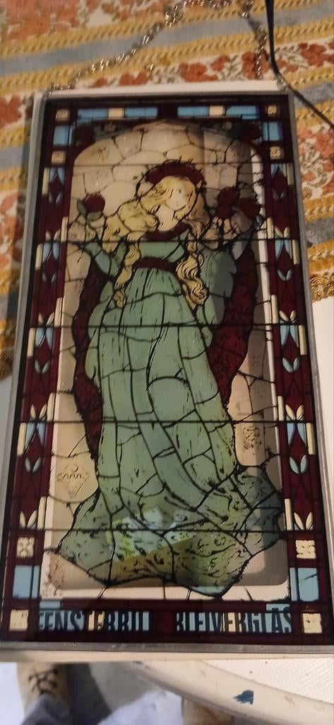 Glas in lood raamhanger met feeën, Ophalen of Verzenden