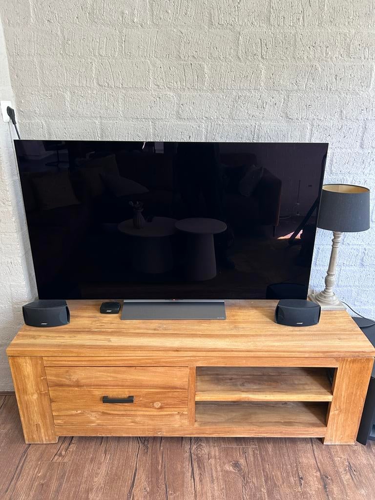 Teak houten TV meubel, Ophalen, 100 tot 150 cm, Zo goed als nieuw, Minder dan 100 cm