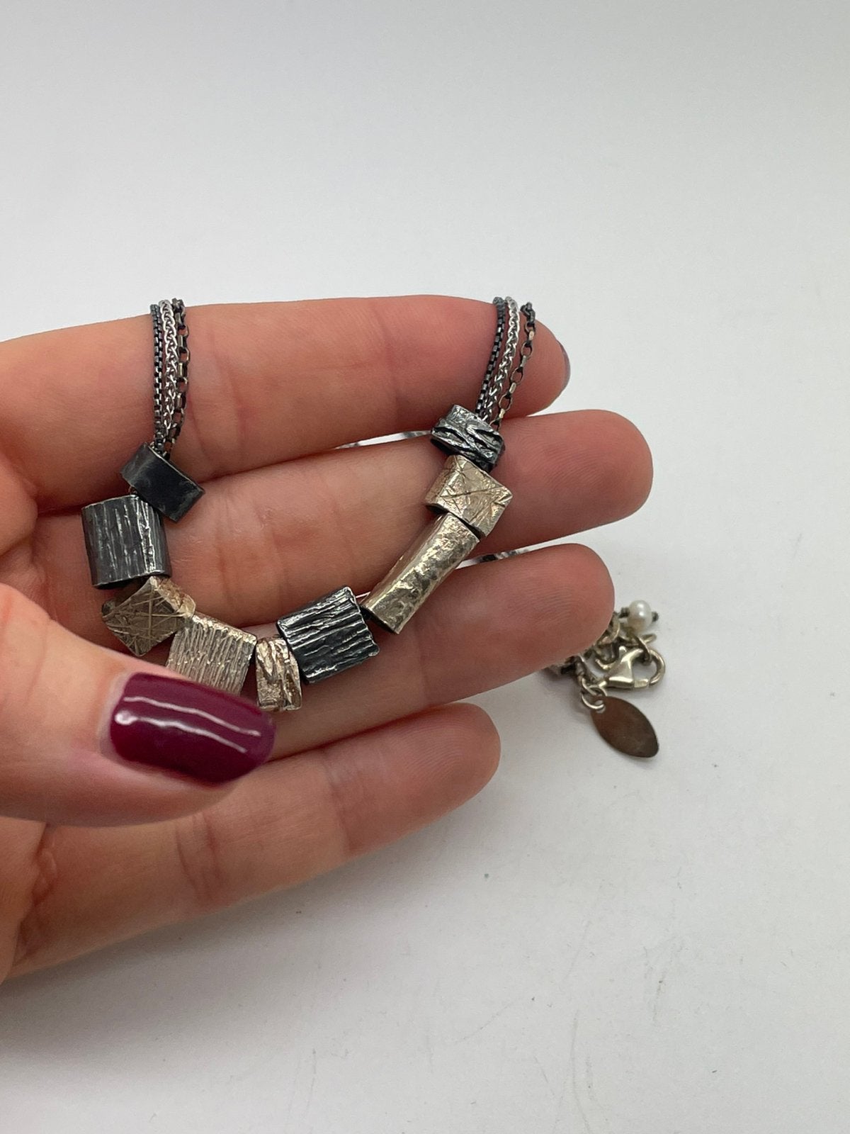 F850 Prachtig zilveren JEH jewels collier met blokjes, Verstelbaar, Ophalen of Verzenden, X, Zilver