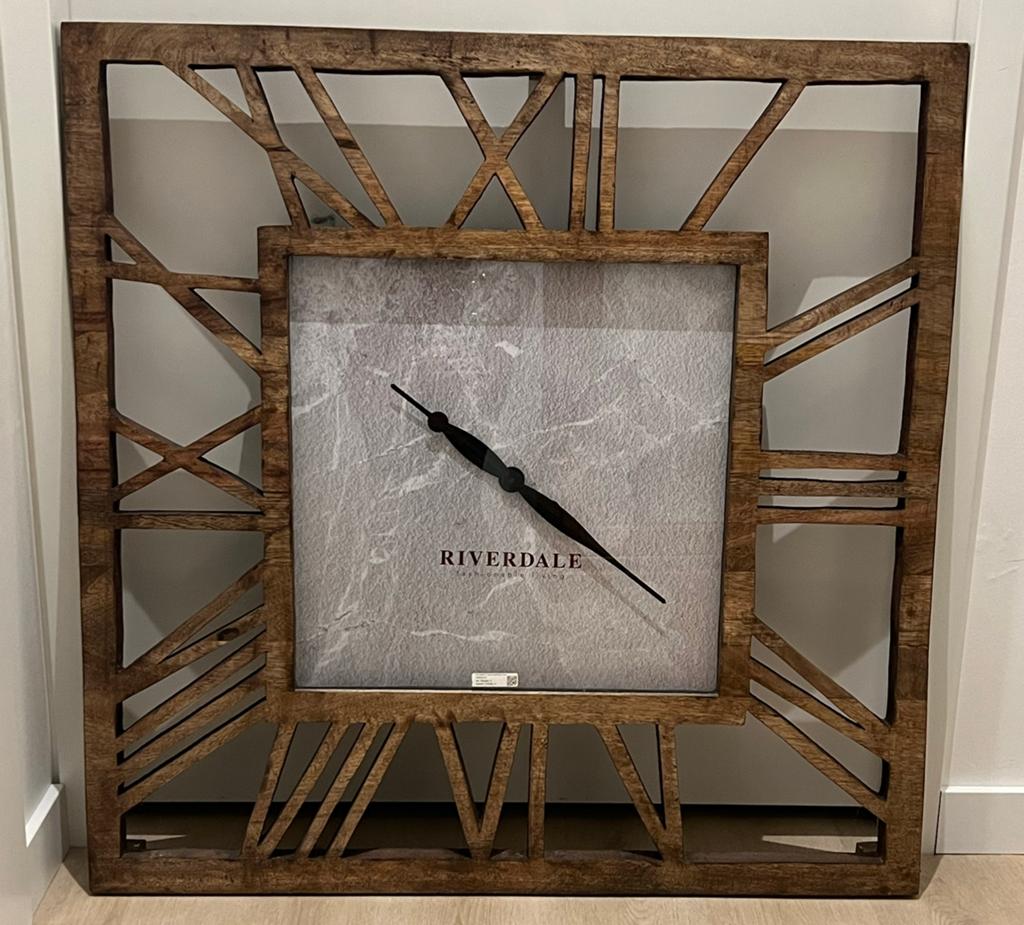 Nieuwe Grote Riverdale wandklok hout bruin 90x90x3 cm, Ophalen, Nieuw, Wandklok