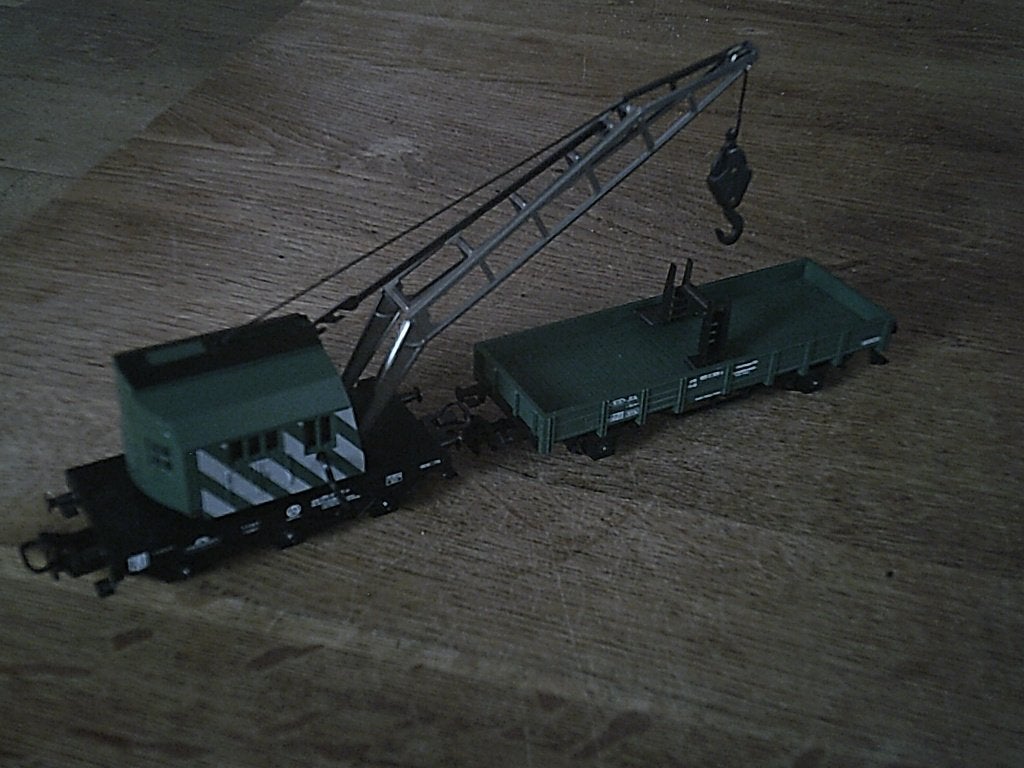 Marklin HO Kraanwagen groen nr. 4671 met lagebakwagon 4423, Wisselstroom, Wagon, Ophalen of Verzenden, Zo goed als nieuw