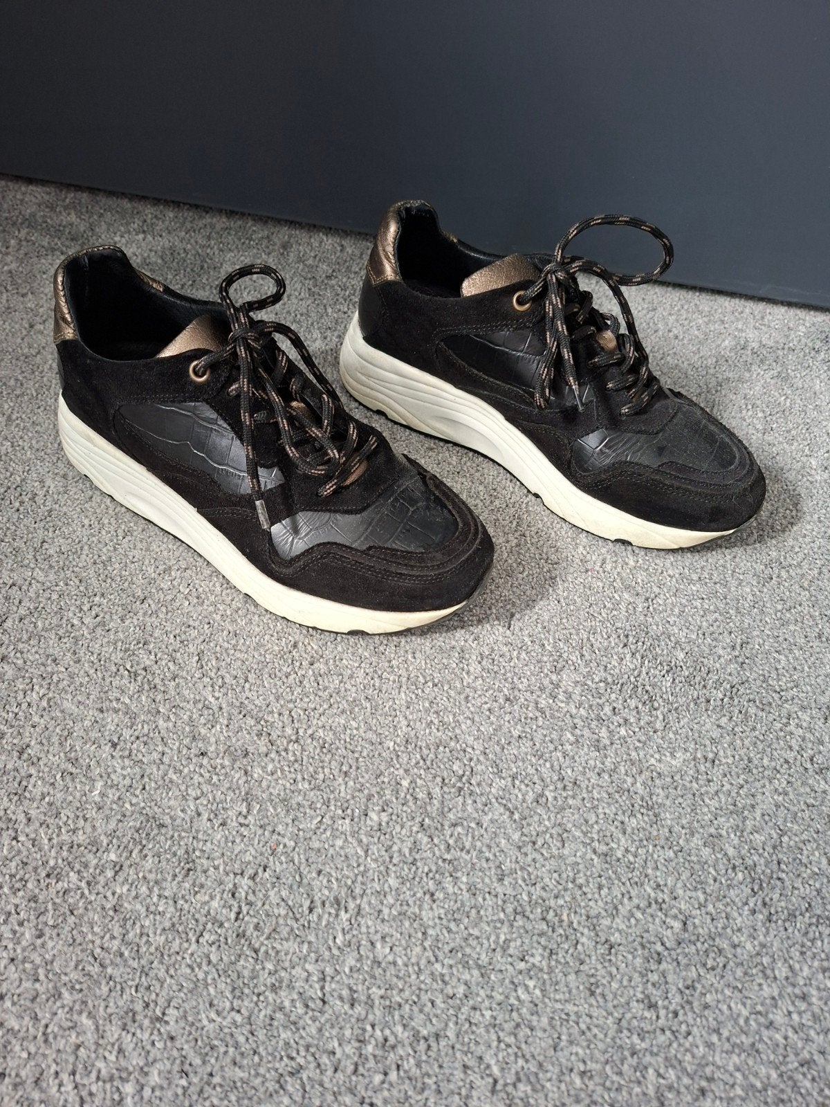 Manfield sneakers maat 38 | Zwart / kopergoud | Goede staat, Verzenden, Zwart, Sneakers of Gympen, Manfield