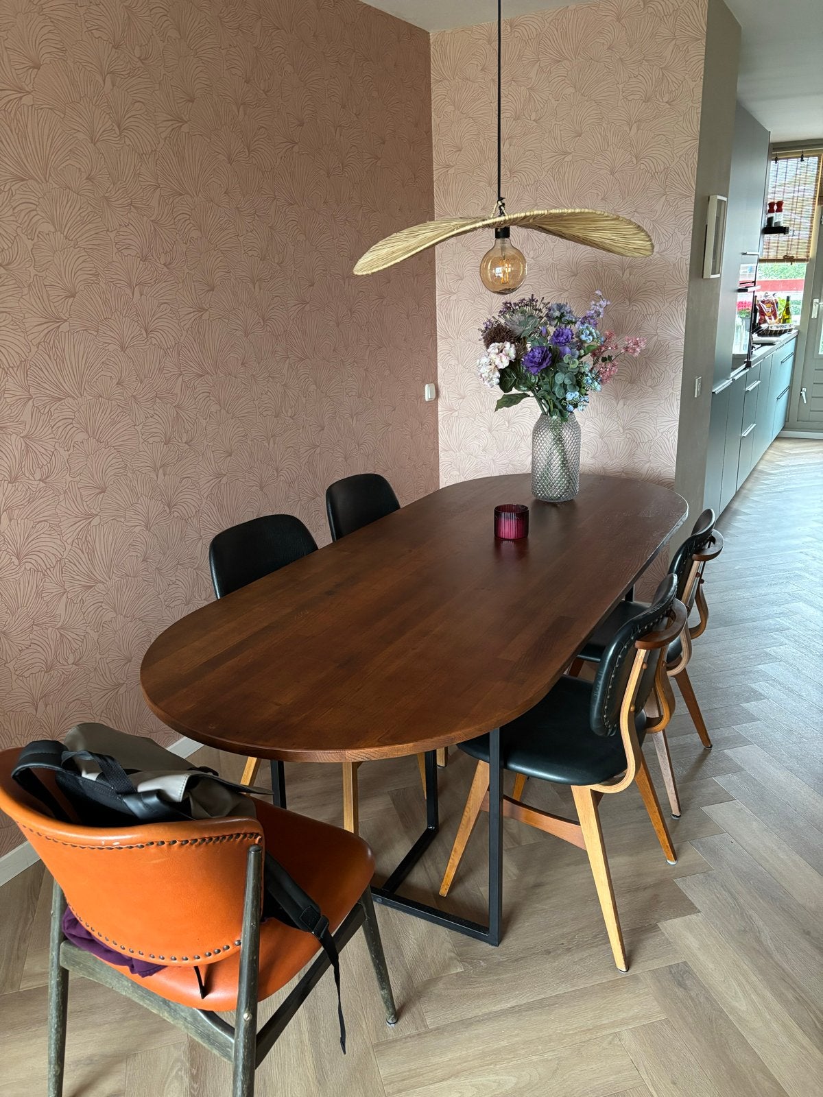 Woood | Houten eettafel ovaal 220x90cm, Ophalen, Gebruikt, 200 cm of meer, 50 tot 100 cm