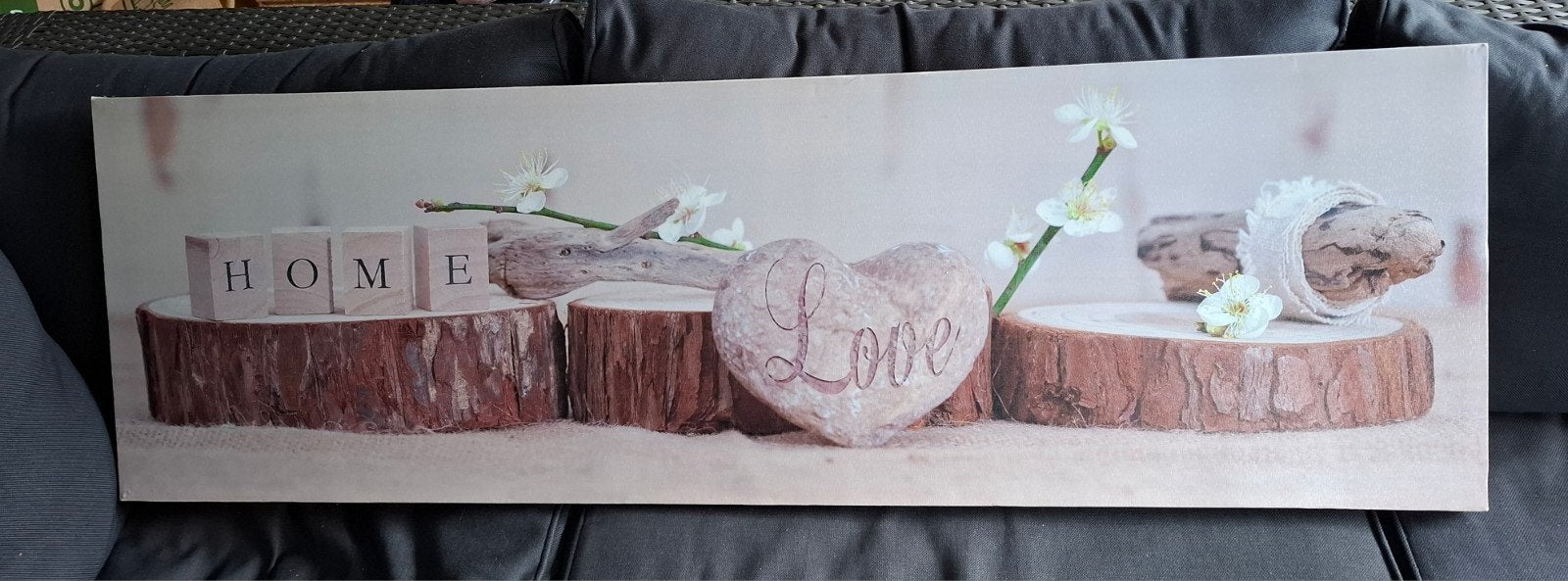 canvas Schilderij 'Love Home' met bloesem en hout, Ophalen, Gebruikt, 125 cm of meer, Schilderij