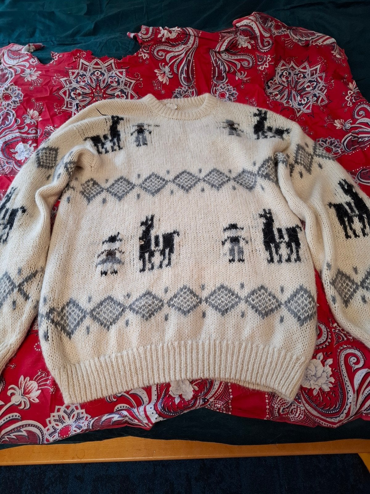 Handgebreide oversized Peruaanse alpacatrui (mt 36-40), Maat 38/40 (M), Colquetex Artesania, Beige, Ophalen of Verzenden