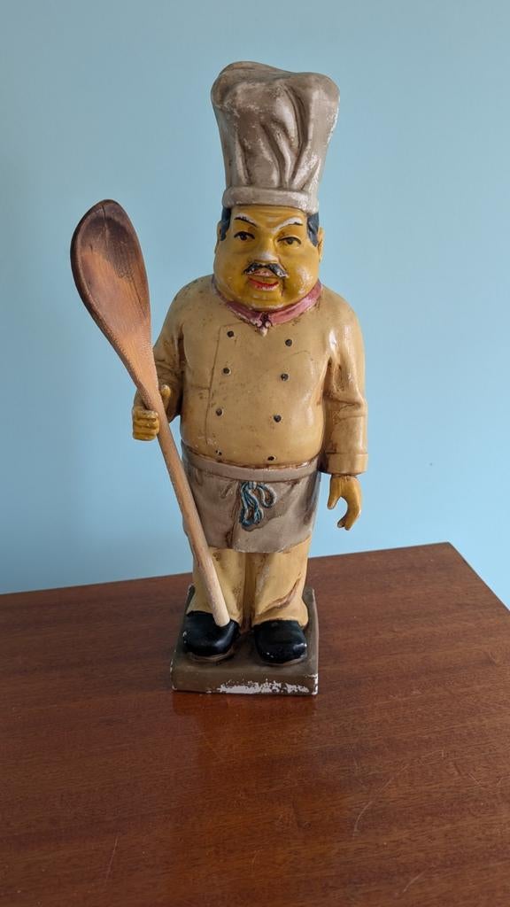 Vintage jaren 70 beeld Franse chef kok 36 cm hoog, Verzamelen, Beelden en Beeldjes, Ophalen of Verzenden, Zo goed als nieuw, Mens