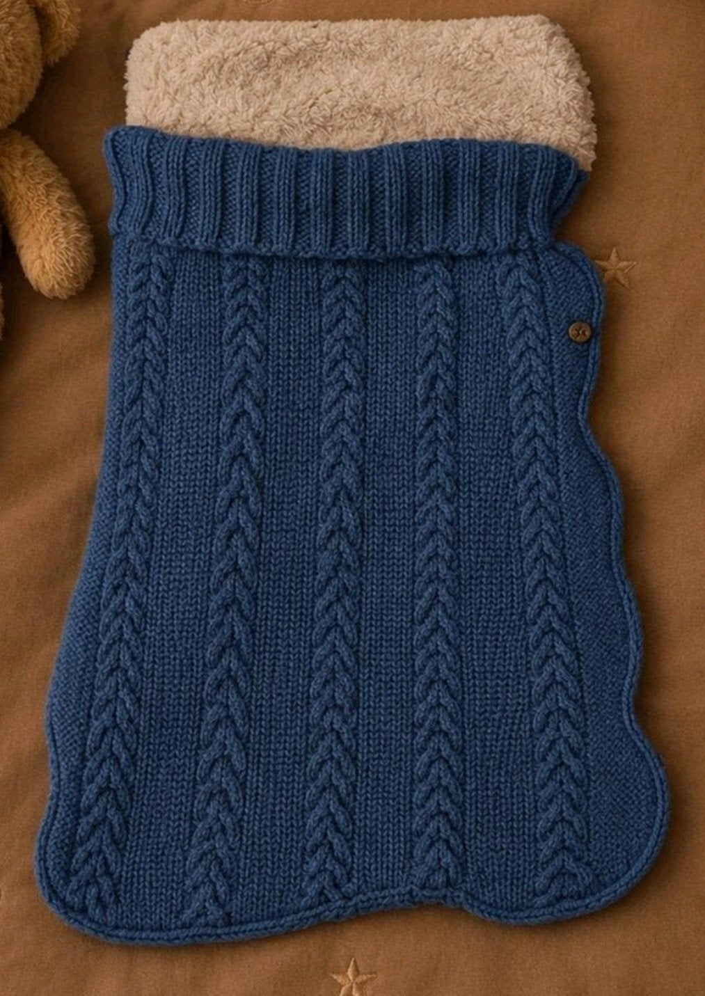Gebreide voetenzak met teddyvoering / 0-6 maanden., Verzenden, Gebruikt, Blauw, Overige typen