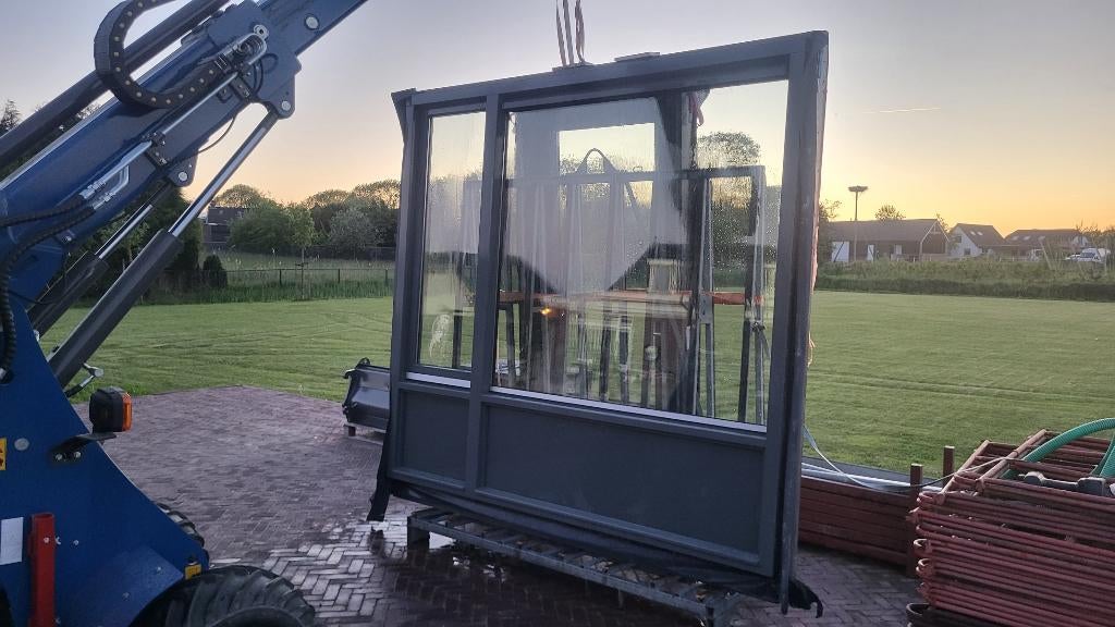 Set hardhouten kozijnen ideaal voor aan of uitbouw., Ophalen, Zo goed als nieuw, 150 tot 225 cm, Inclusief glas