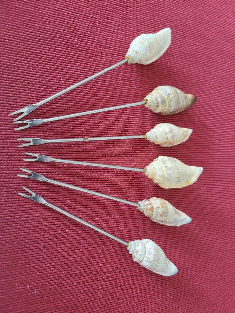 Prachtige Vintage Appetizer Prikkers met Zeeschelpen, Ophalen of Verzenden, Gebruikt, Overige materialen