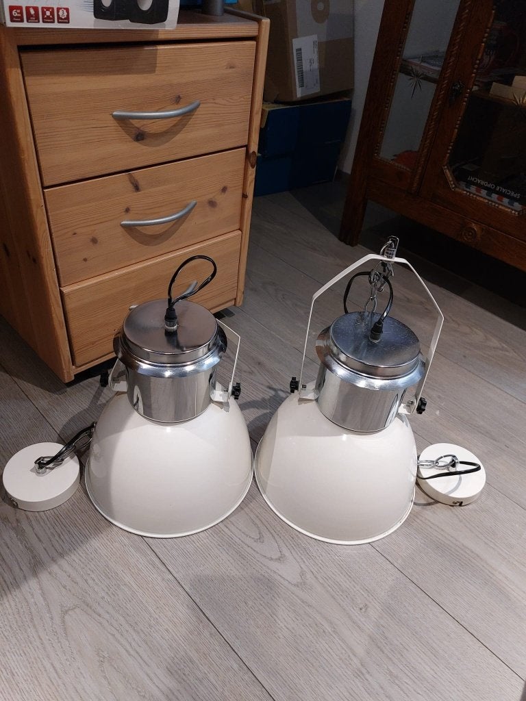 2 Robuuste Industriele Hanglampen, Ophalen, Zo goed als nieuw, Metaal, Industrieel