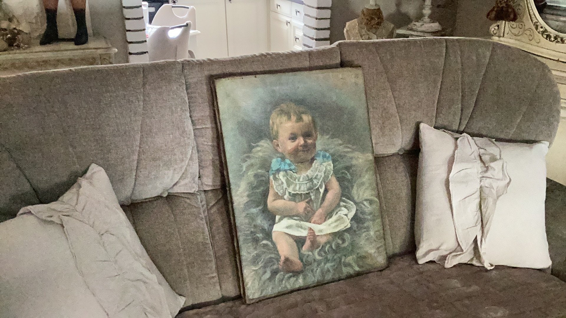 Peachtige antiek schilderij, Ophalen of Verzenden