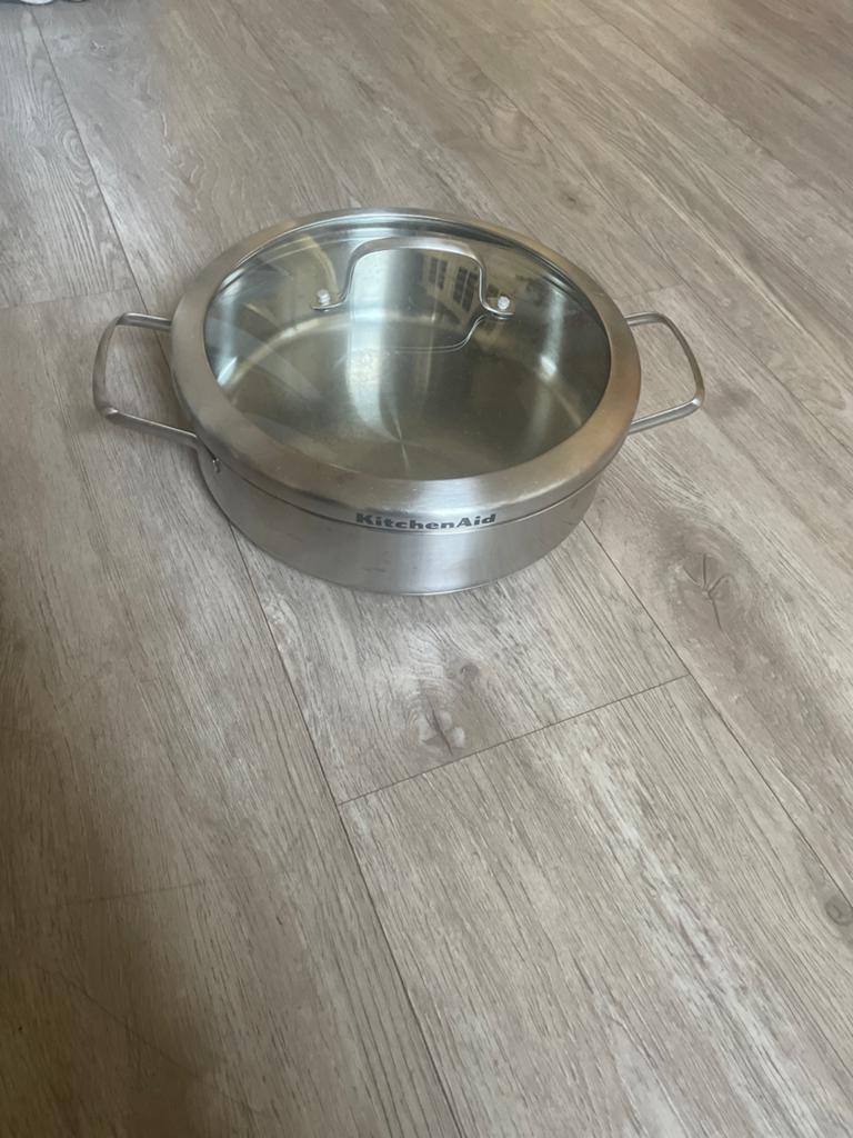 KitchenAid RVS Braadpan met Glazen Deksel, Inductieplaat, Ophalen of Verzenden, Zo goed als nieuw, Rvs
