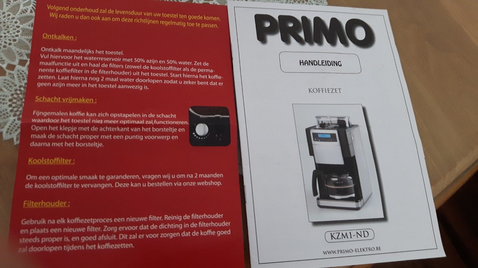 Primo Koffiezetapparaat met Bonenmaling & Glazen Kan (KZM1-N, Ophalen, Gebruikt, 10 kopjes of meer, Koffiemachine