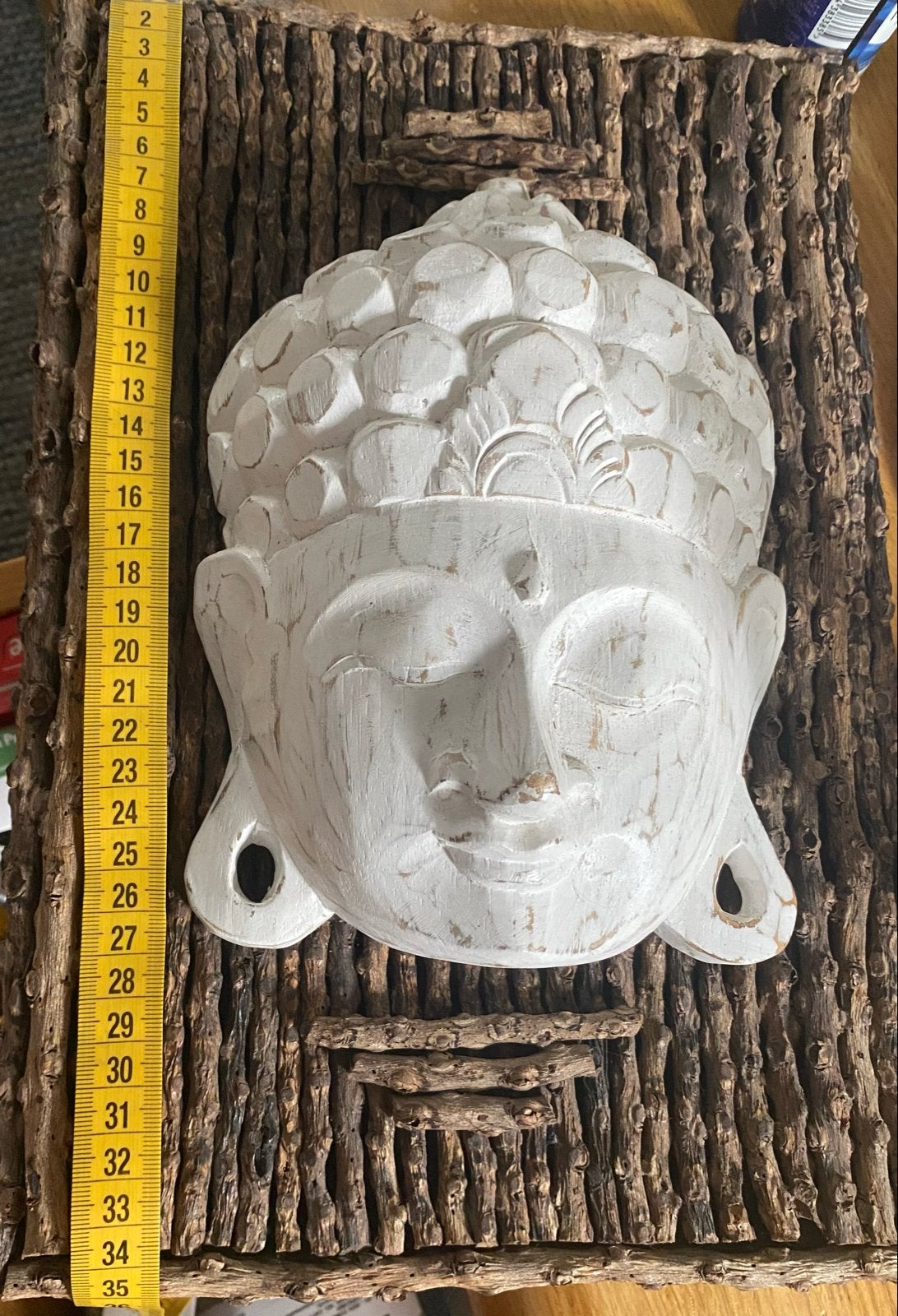 Decoratieve Boeddha Hoofd Wanddecoratie - Wit Hout, Ophalen of Verzenden, Zo goed als nieuw