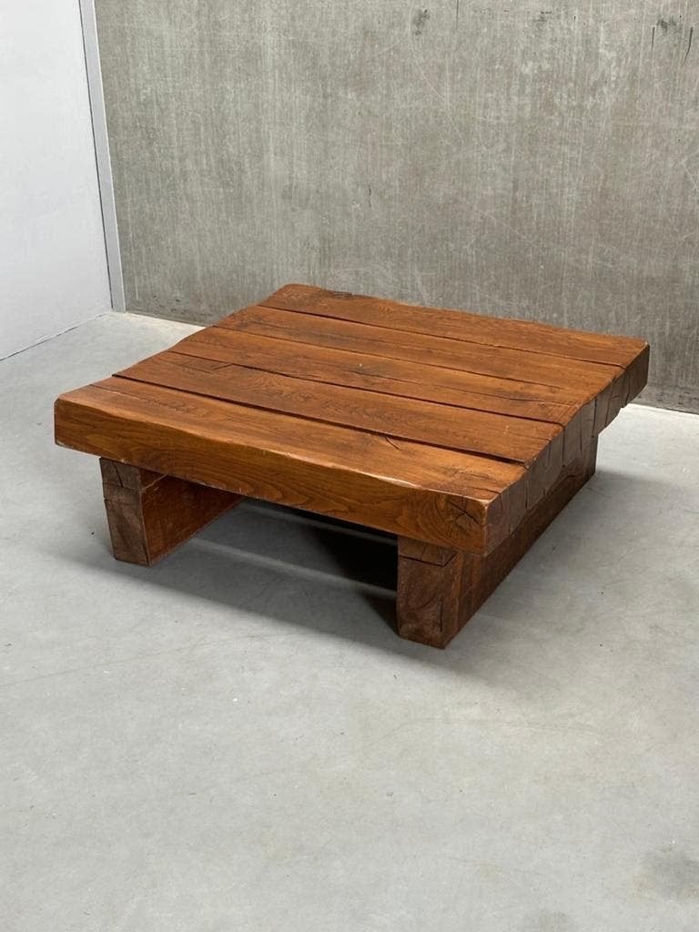 Brutalist Wabi Sabi Salontafel Massief Eiken, Ophalen of Verzenden, Zo goed als nieuw, X, X