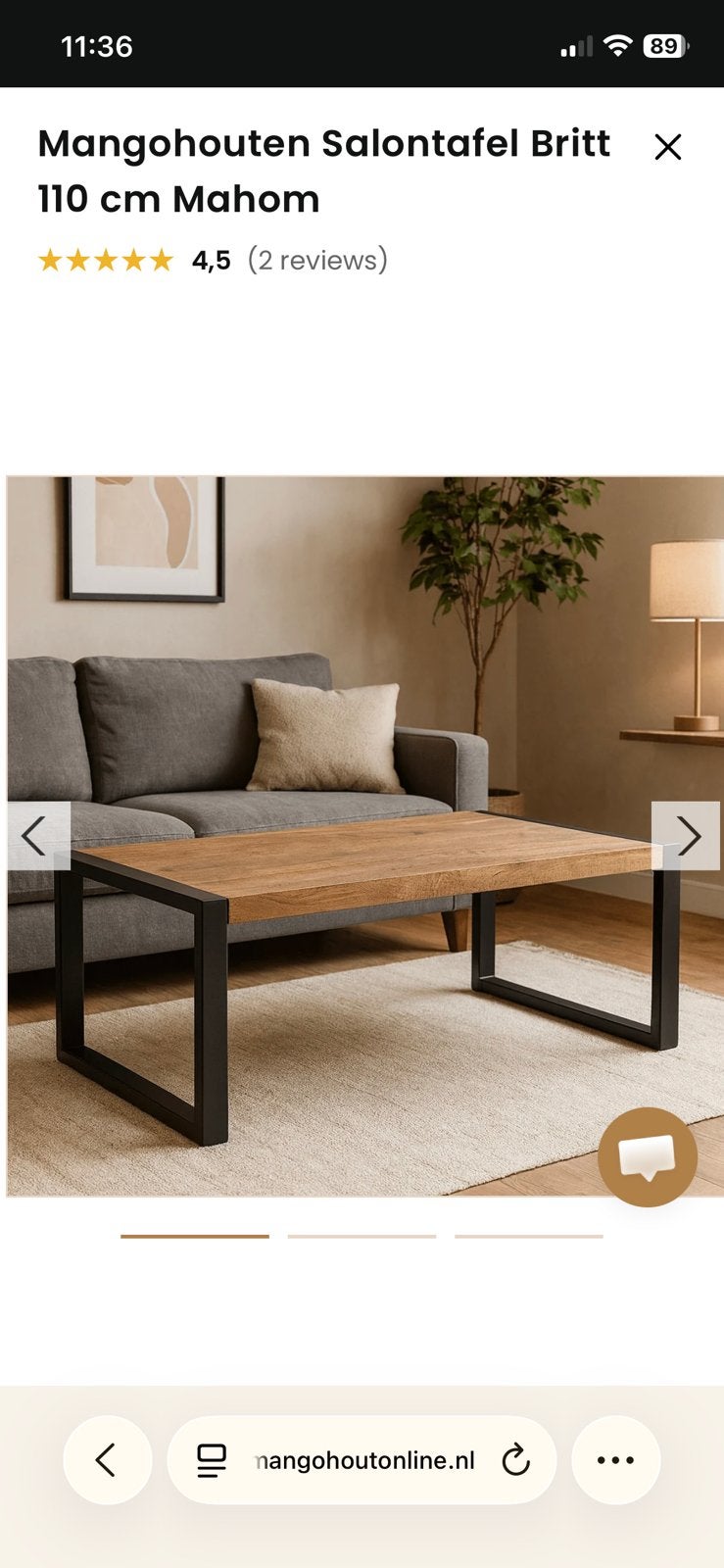 Salontafel mangohout, Ophalen, 100 tot 150 cm, 50 tot 100 cm, Zo goed als nieuw