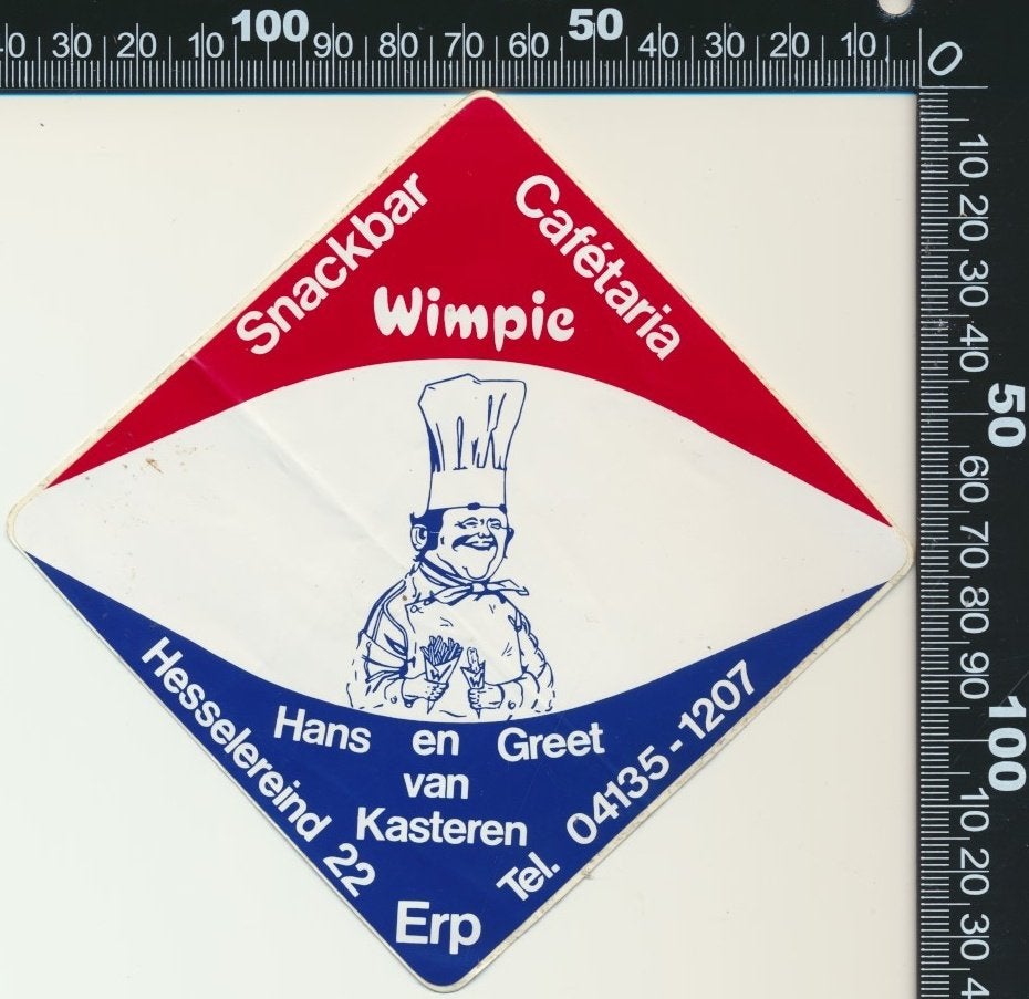 Sticker: Snackbar Cafetaria Wimpie - Erp (3), Ophalen of Verzenden, Zo goed als nieuw, Bedrijf of Vereniging