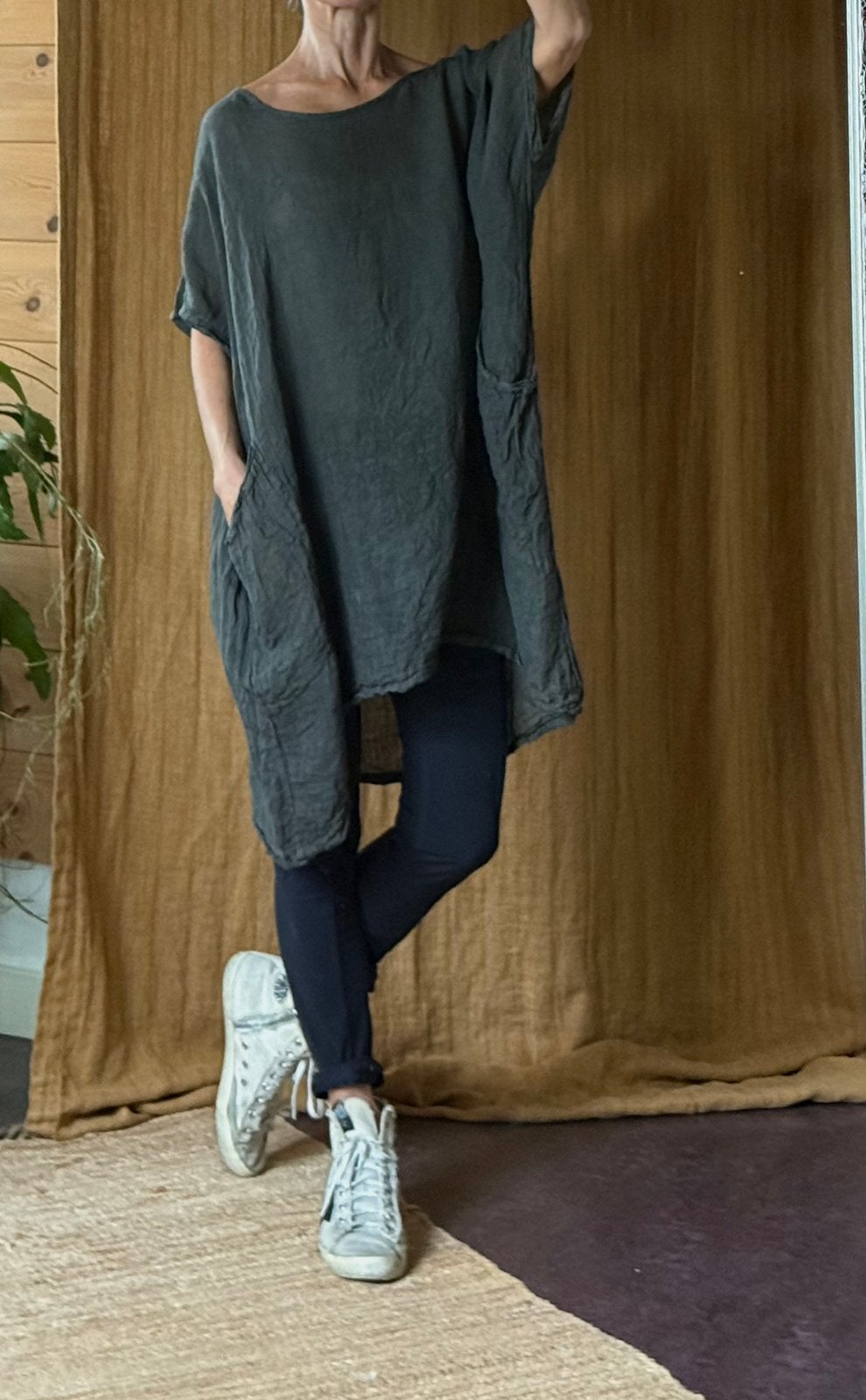 JoìnClothes linnen jurk tuniek mud vib top item one size, Maat 38/40 (M), Ophalen of Verzenden, Zo goed als nieuw, Onder de knie