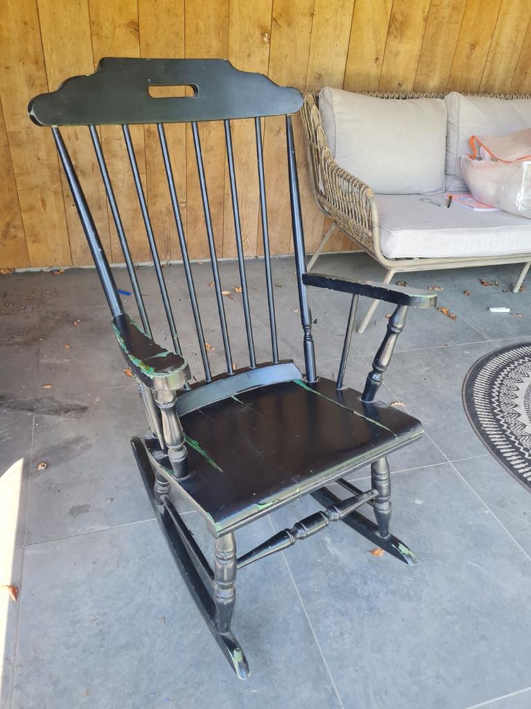 Vintage - brocante schommelstoel, Ophalen, Gebruikt, Zwart, Eén