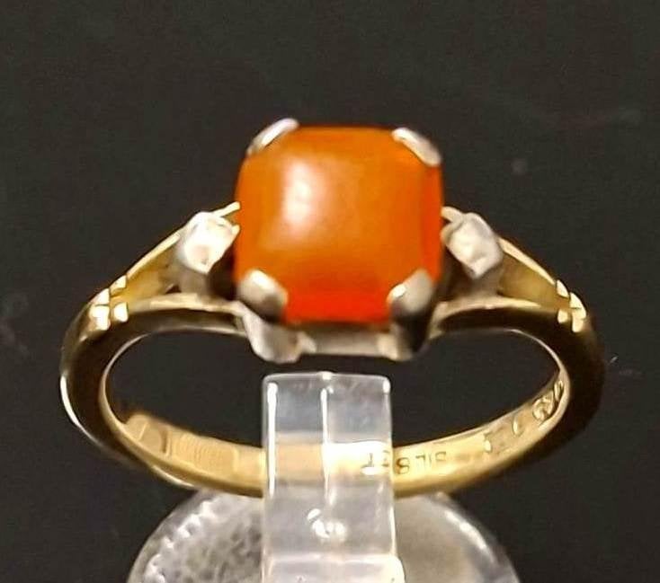 Prachtige 9-Kt Goud & Sterling Zilver Vuuropaal Ring, Ophalen of Verzenden, Goud, Ring, Met edelsteen