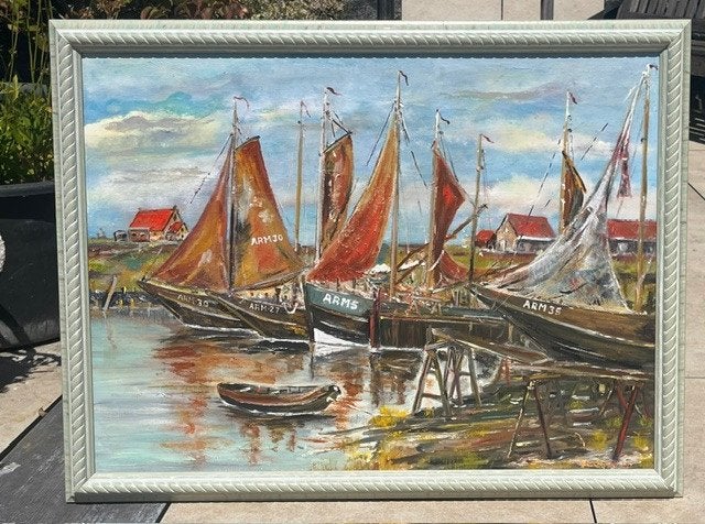oude visserij op de zeil, Antiek en Kunst, Maritiem / water, Doek, Ophalen of Verzenden, Olieverf