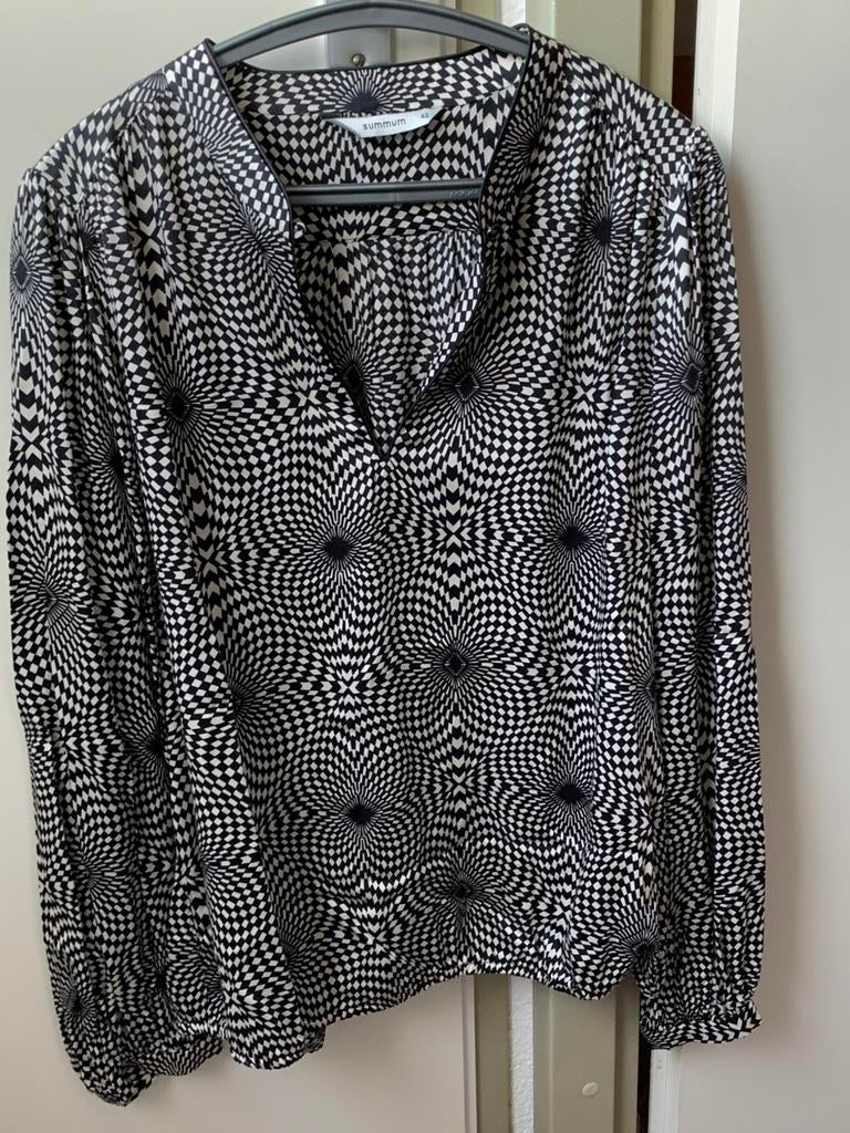 ZWART WITTE SUMMUM BLOUSE, Summum Woman, Zwart, Maat 42/44 (L), Nieuw