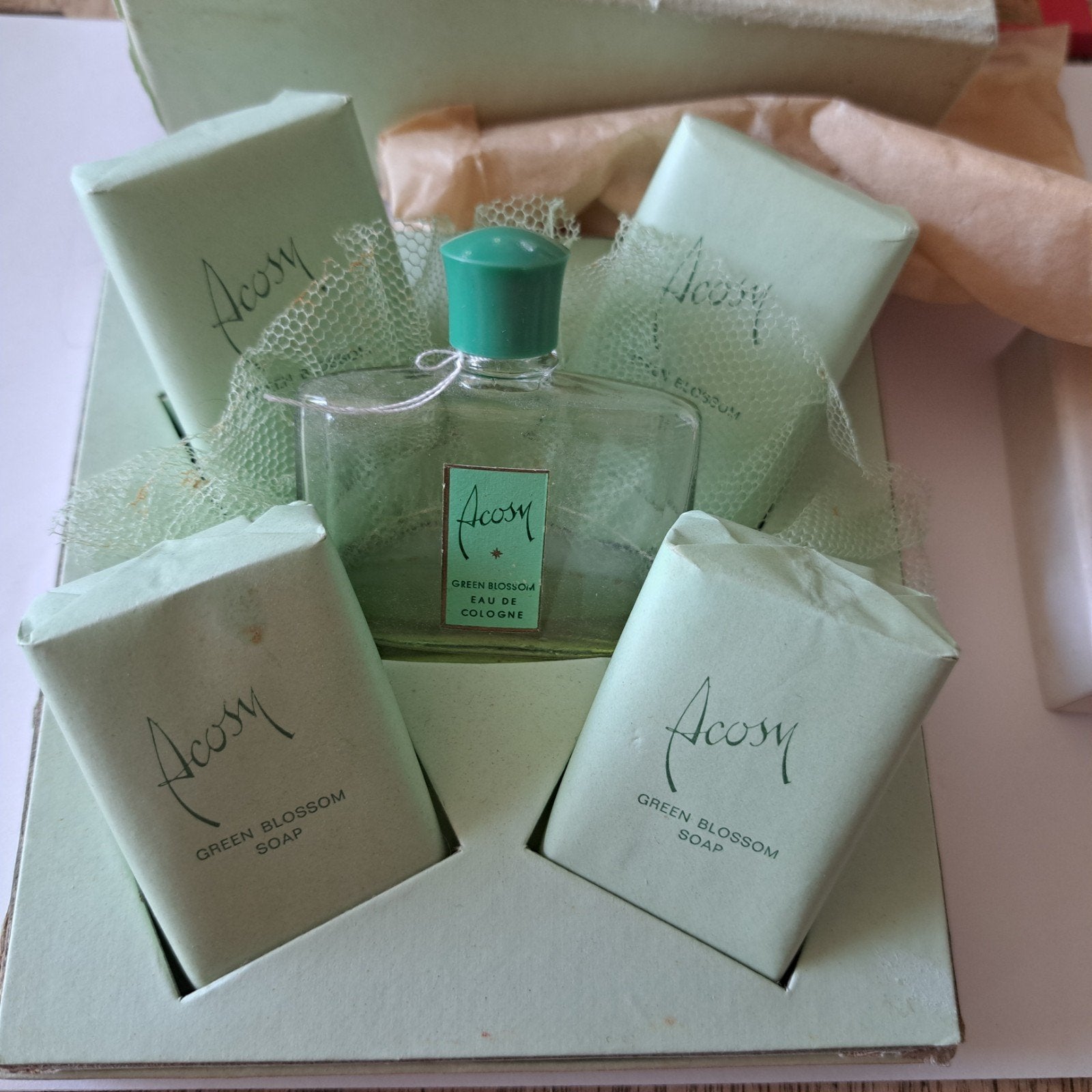 Oude doos Acosy zeep en parfumflesje, Verzenden, Parfumfles