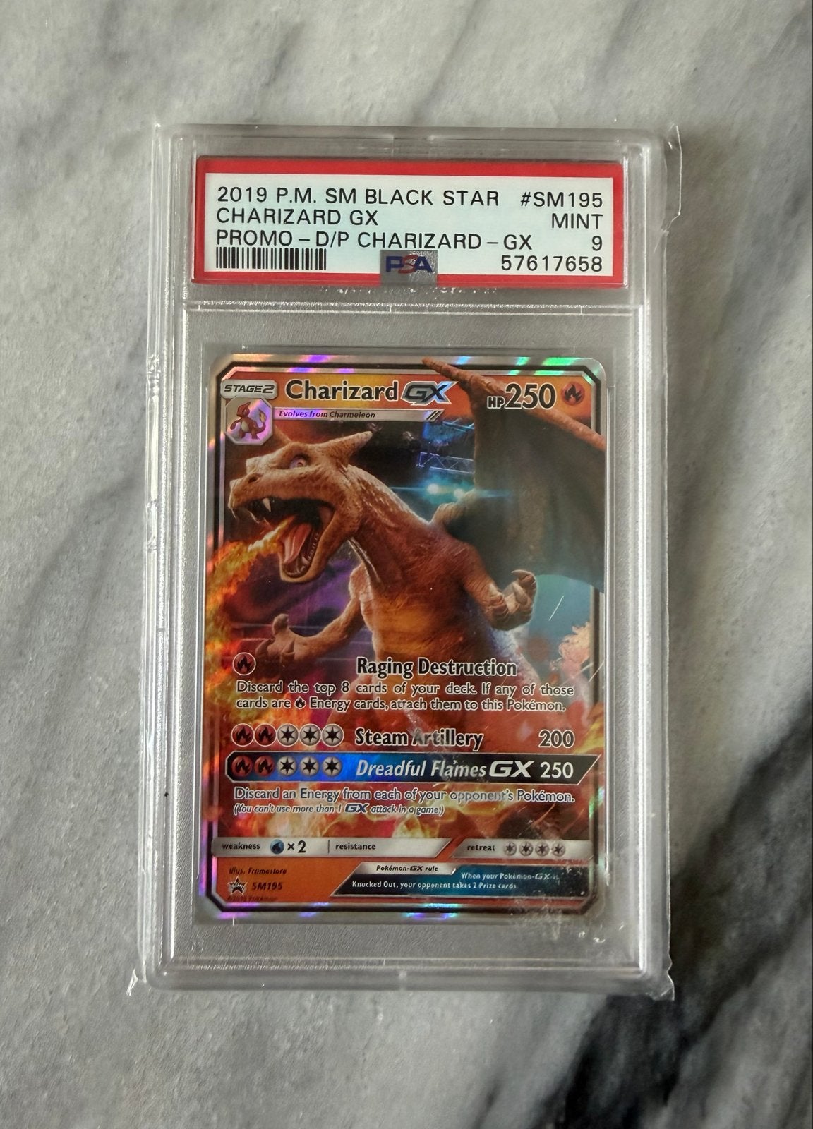 Charizard GX SM195 PSA 9 Mint Pokémon Kaart, Ophalen of Verzenden, Zo goed als nieuw, Losse kaart, Foil