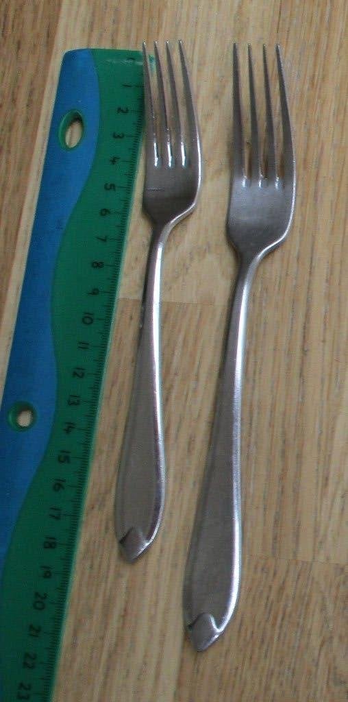 Keltum 18-10 posthoorntje Opera vorken 18,3cm en 20,5cm, Ophalen of Verzenden, Gebruikt, Keltum, Rvs of Chroom