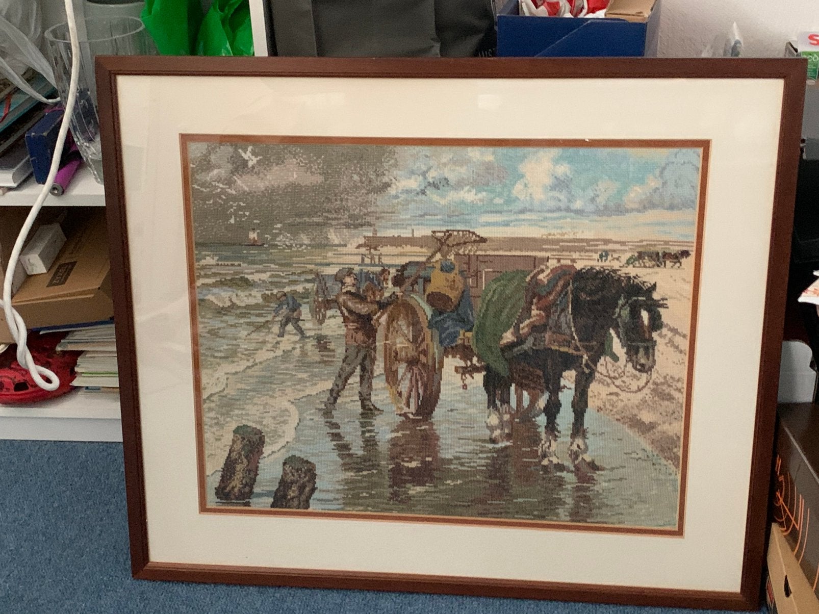 Mooi geborduurd Schelpenvisser, Ophalen