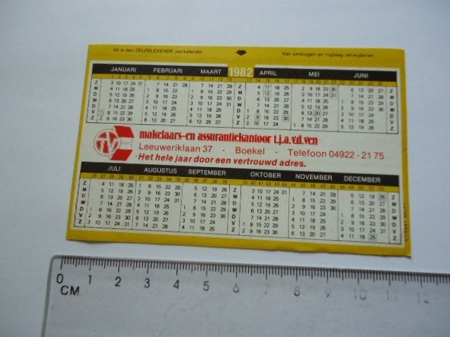 sticker 1982 Boekel VD VEN makelaar retro kalender vintage, Verzenden, Zo goed als nieuw