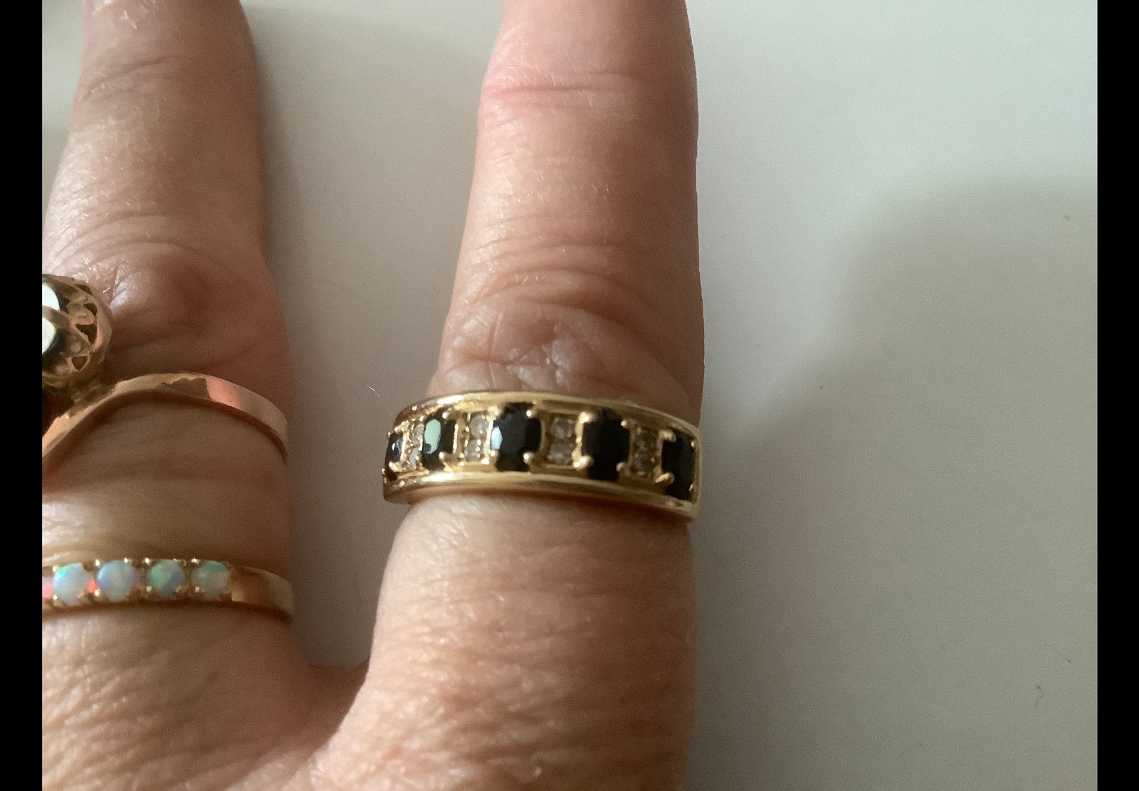 Prachtige vintage gouden ring 5 Saffieren 8 Briljanten 14 k, Sieraden, Tassen en Uiterlijk, Ringen, Verzenden, Zo goed als nieuw