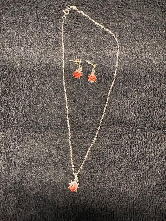 Retro Kinderset: Lieveheersbeestje Ketting & Oorbellen, Ophalen of Verzenden, Gebruikt, Rood, Ketting