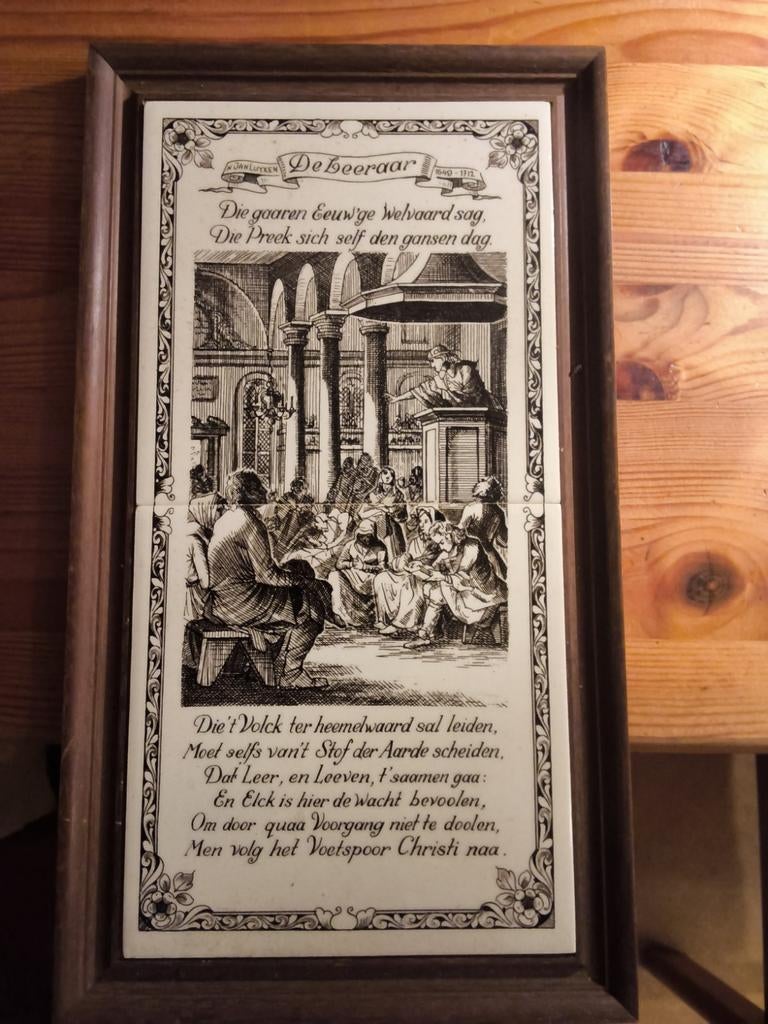 Antieke Tegeltableau 'De Leeraar' - Bijbelse Voorstelling, Antiek en Kunst, Antiek | Wandborden en Tegels, Ophalen of Verzenden