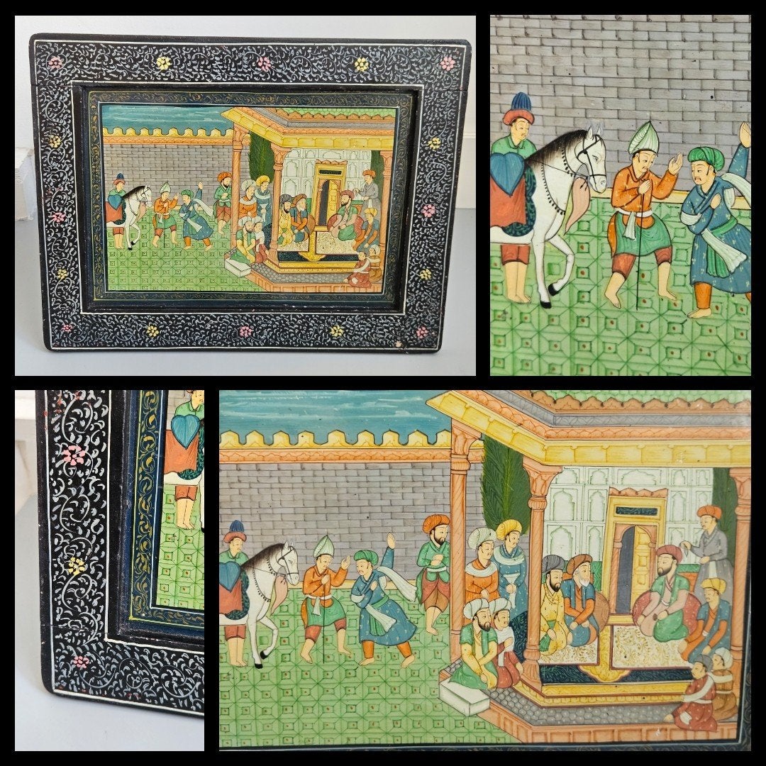 Mughal miniatuurschilderij, Perzisch schilderij op hout., Ophalen of Verzenden, Schilderij, Handgemaakt