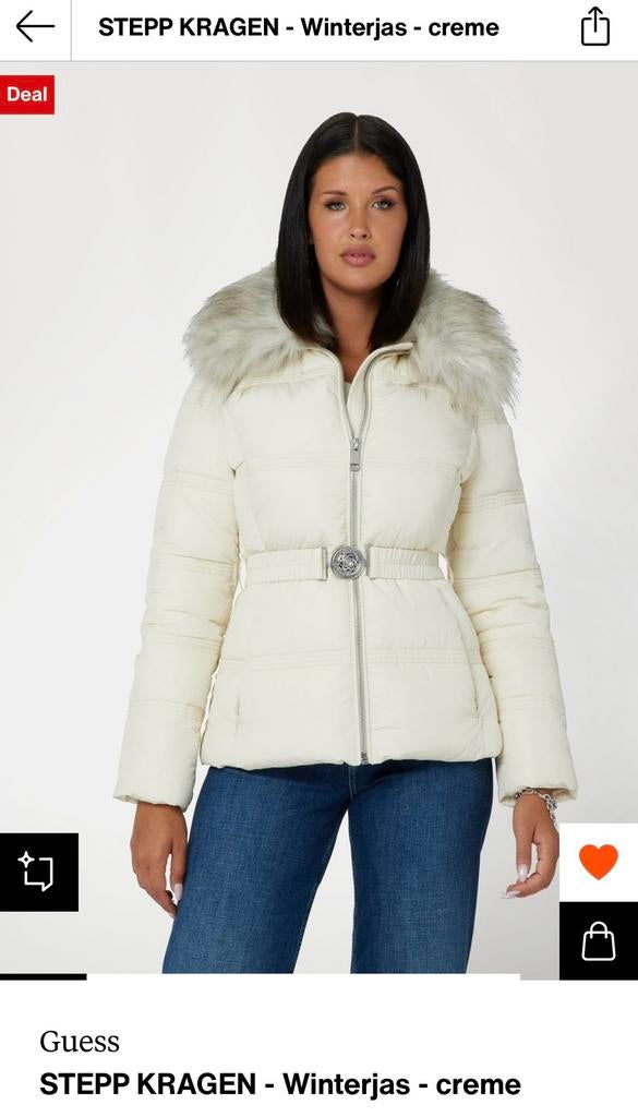 GUESS Stepp Kragen Winterjas Creme, Kleding | Dames, Jassen | Winter, Ophalen of Verzenden, Zo goed als nieuw, Maat 36 (S), Overige kleuren