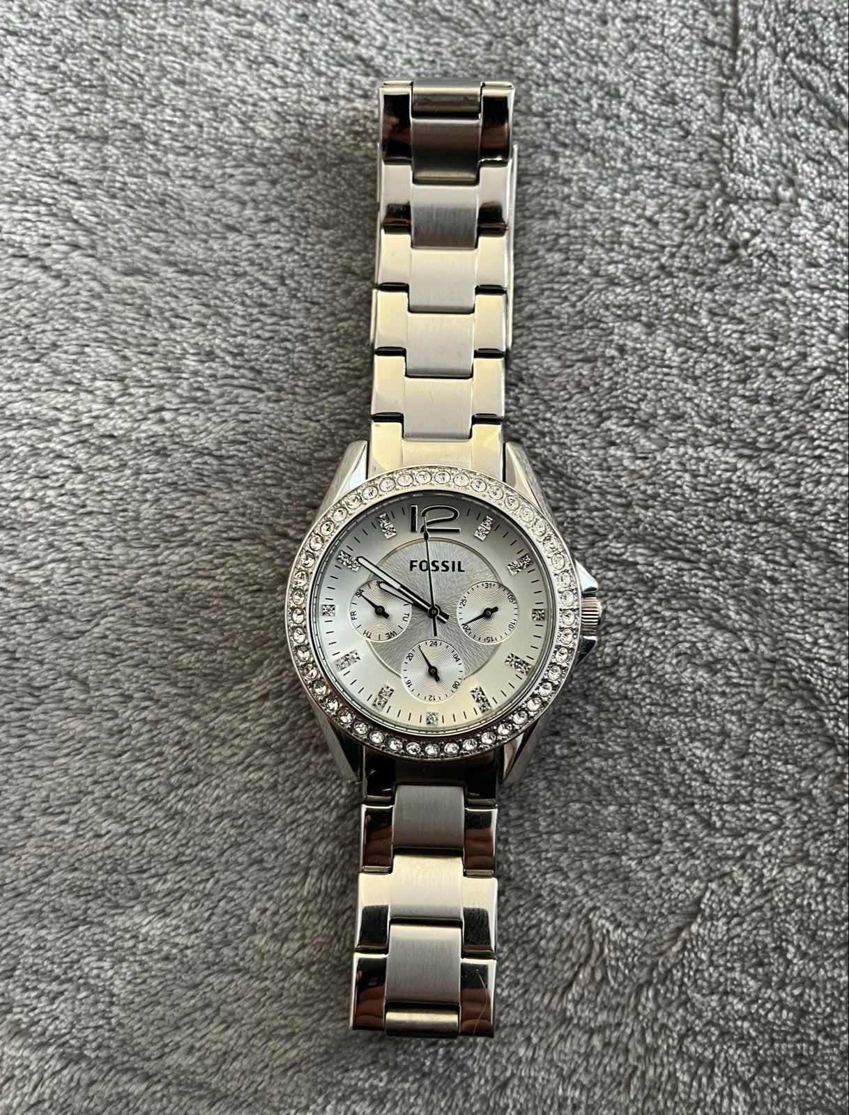 Fossil Dameshorloge ES3202 met Strass en Stalen Band, Sieraden, Tassen en Uiterlijk, Staal, Fossil, Polshorloge, Ophalen of Verzenden