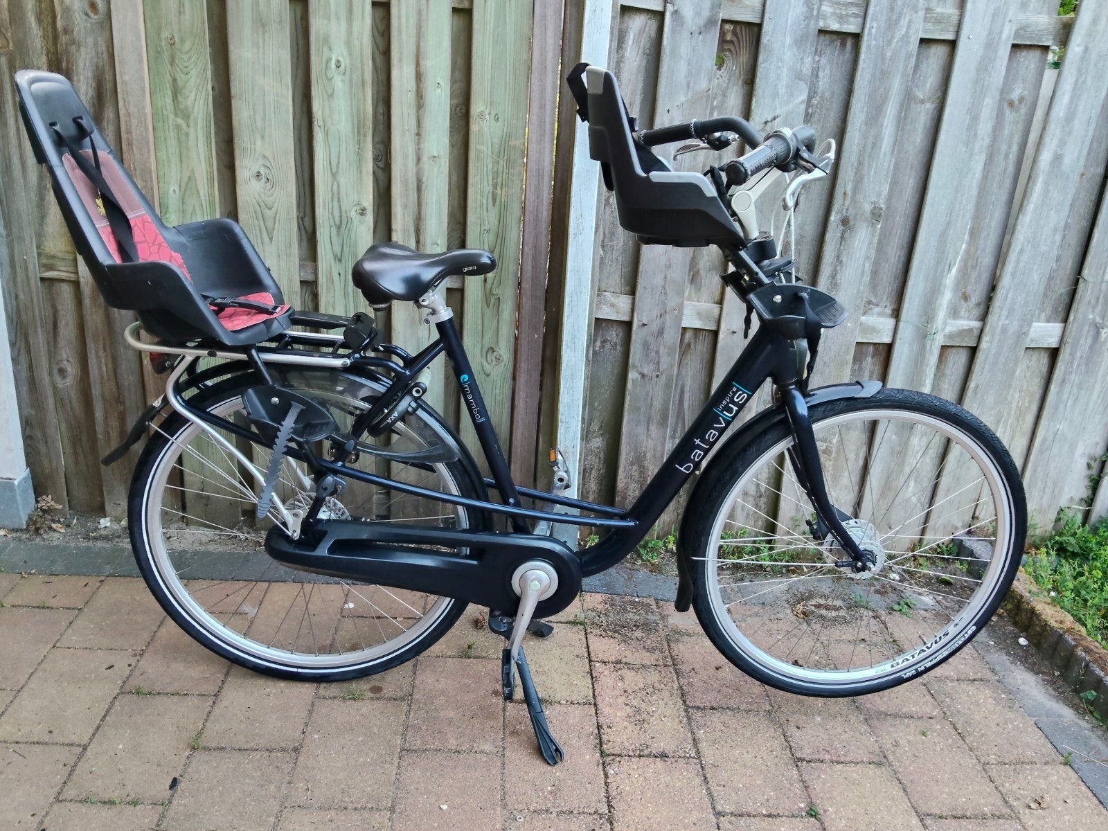 Batavus Mambo moederfiets met twee kinderzitjes, Fietsen en Brommers, Fietsen | Dames | Moederfietsen, 2 zitjes, Batavus, Zo goed als nieuw