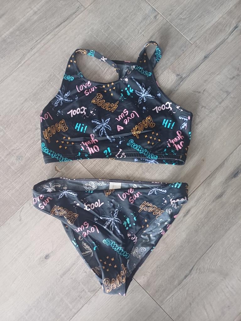 Donkerblauwe bikini met gekleurde opdruk maat 164/170, Kinderen en Baby's, Kinderkleding | Maat 164, Meisje, Sport- of Zwemkleding