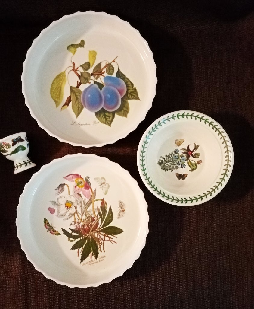 Portmeirion taartvormen +eierdop +schaaltje. Vintage, Huis en Inrichting, Keuken | Servies, Gebruikt, Overige merken, Ophalen of Verzenden