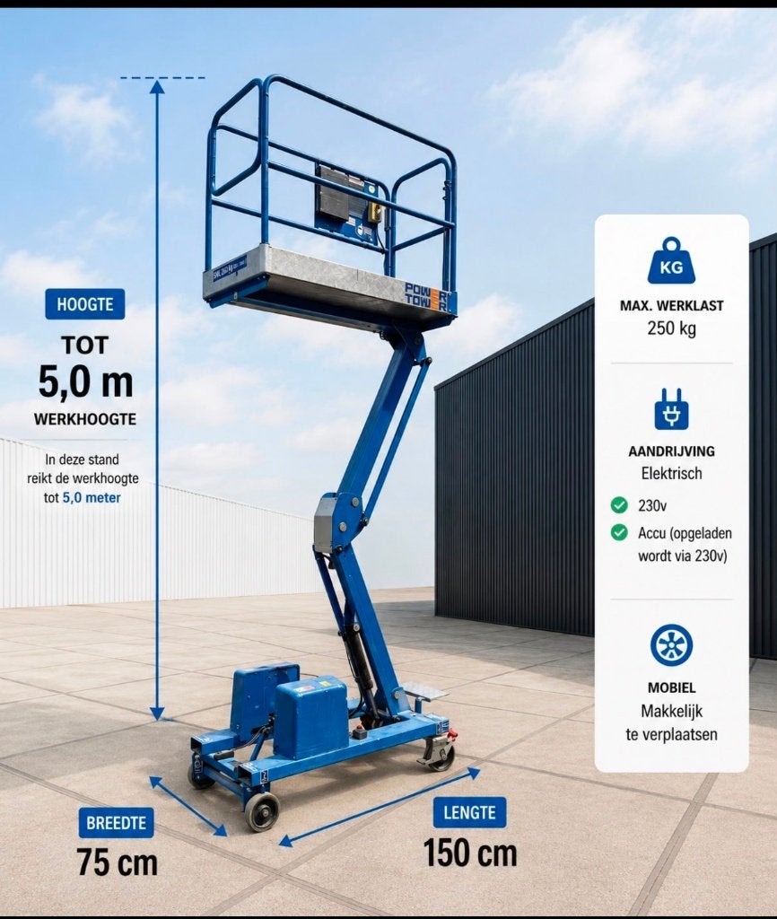 Elektrische Hoogwerker 5.0m | 250 kg | Compact & Verrijdbaar, Zakelijke goederen, Machines en Bouw | Liften, Steigers en Ladders