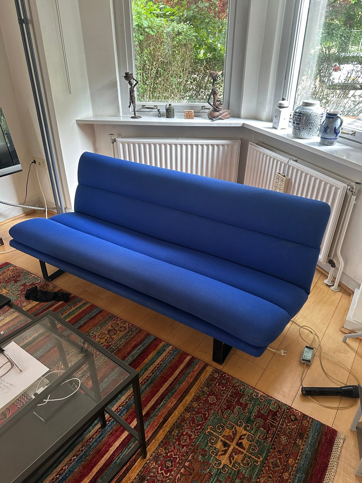 Vintage Artifort bank, blauw, 3-zits, ontworpen door Kho Lia, Huis en Inrichting, Ophalen, Gebruikt, Driepersoons, 75 tot 100 cm