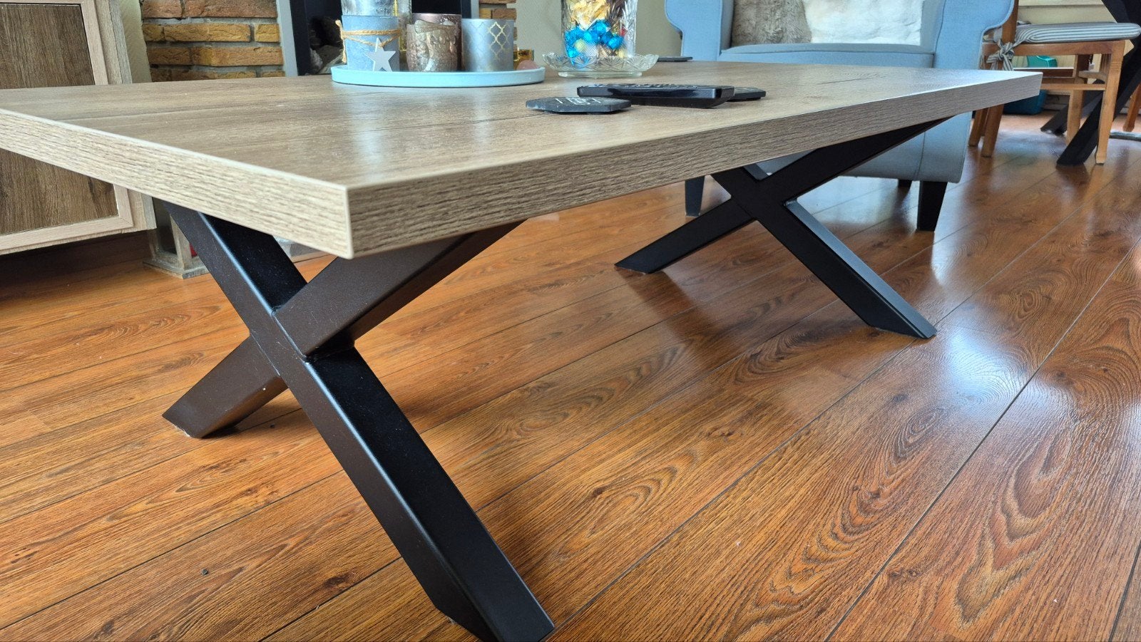 Unieke Salontafel 140x80cm - Halifax Eiken Tobacco, Ophalen, Overige houtsoorten, 100 tot 150 cm, Industrieel, Modern