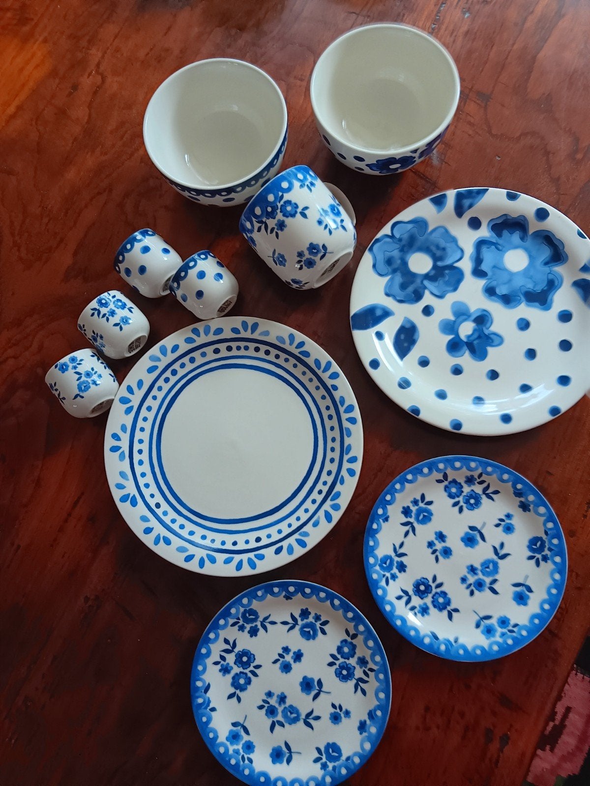 Hema Servies Set - Blauw/Wit Bloemen en Stippen, Ophalen, Hema, Gebruikt, Keramiek