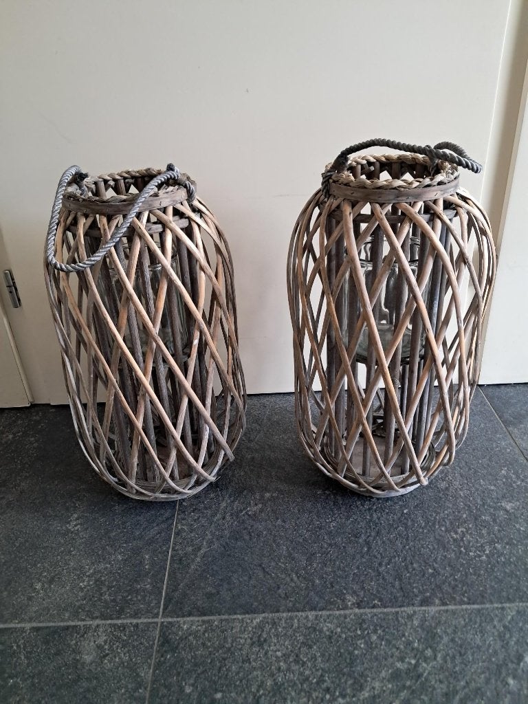 set XL Rotan Windlichten / Lantaarns (50 cm) - Landelijk:, Overige materialen, Windlicht, Gebruikt, 50 cm